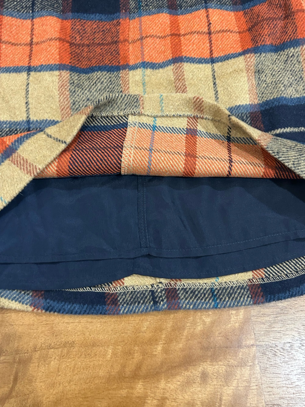 Lulu's Orange, Navy & Cream Plaid Mini Skirt Size Medium - Picture 4 of 12